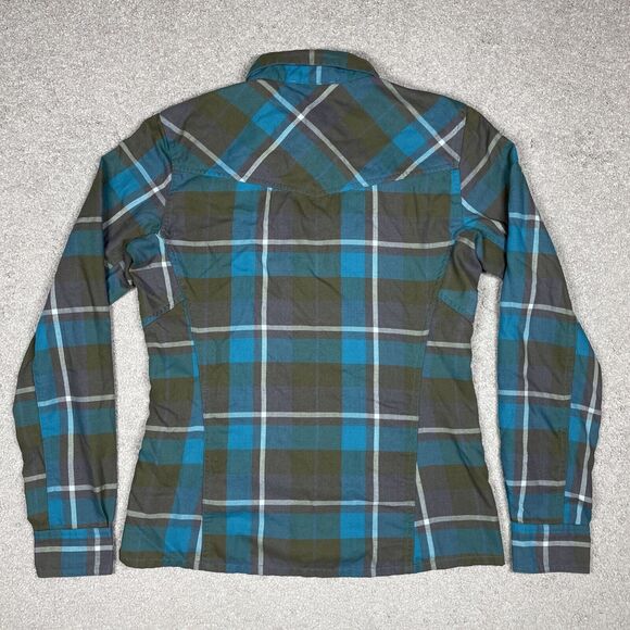 Simms Flannel Shirt Womens Small Wool Blend Plaid Outdoors Pockets‎ Blue Gray - Picture 9 of 14